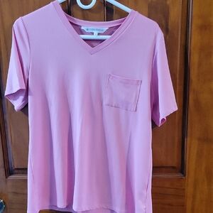 Pink V-Neck T-Shirt with Pocket